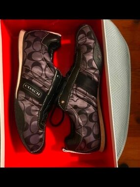 Coach Signature Logo Slip-On Sneakers in Gun Metal Grey/Black
